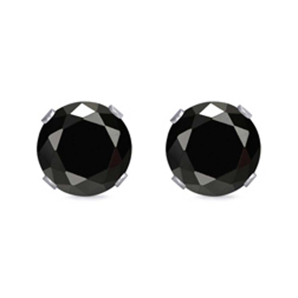 Sterling Silver Rhodium Plated Round Cut Stud Earring Set on Basket Prong Setting with Friction Back Post 9mm