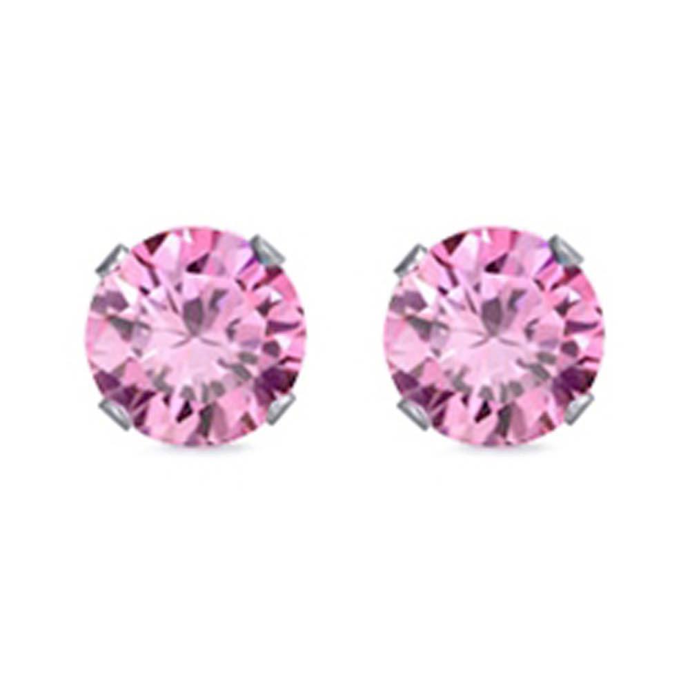 Sterling Silver Rhodium Plated Round Cut Stud Earring Set on Basket Prong Setting with Friction Back Post 8mm