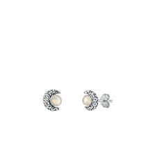 Load image into Gallery viewer, Sterling Silver Oxidized Moon Moonstone Earrings Face Height-6.7mm