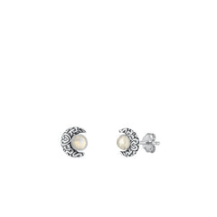 Sterling Silver Oxidized Moon Moonstone Earrings Face Height-6.7mm