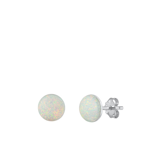 Sterling Silver Rhodium Plated Round White Lab Opal Earrings