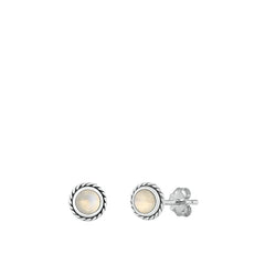 Sterling Silver Oxidized Circle Moonstone Earrings Face Height-6.4mm