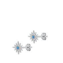 Load image into Gallery viewer, Sterling Silver Rhodium Plated Sun Clear CZ And Blue Lab Opal Earrings