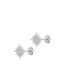 Load image into Gallery viewer, Sterling Silver Rhodium Plated Sun Clear CZ And White Lab Opal Earrings