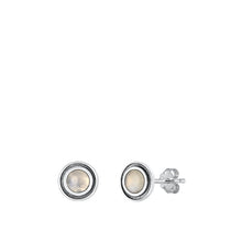 Load image into Gallery viewer, Sterling Silver Oxidized Round Moonstone Earrings Face Height-6.8mm