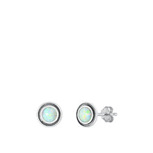 Load image into Gallery viewer, Sterling Silver Oxidized Round White Lab Opal Earrings Face Height-7mm