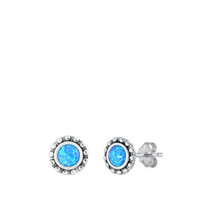 Sterling Silver Oxidized Blue Lab Opal Earrings-7.2mm