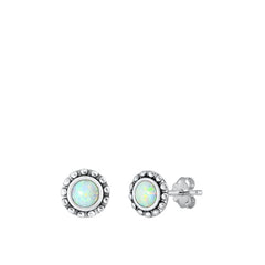 Sterling Silver Oxidized White Lab Opal Earrings-7.2mm