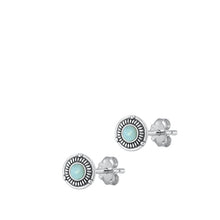 Load image into Gallery viewer, Sterling Silver Oxidized Round Genuine Larimar Stone Earrings Face Height-7.7mm