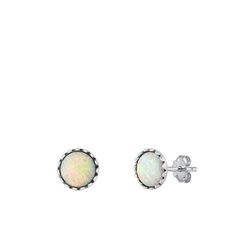 Sterling Silver Oxidized White Lab Opal Earrings Face Height-6.8mm