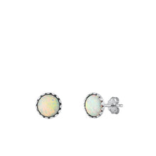 Load image into Gallery viewer, Sterling Silver Oxidized White Lab Opal Earrings Face Height-6.8mm