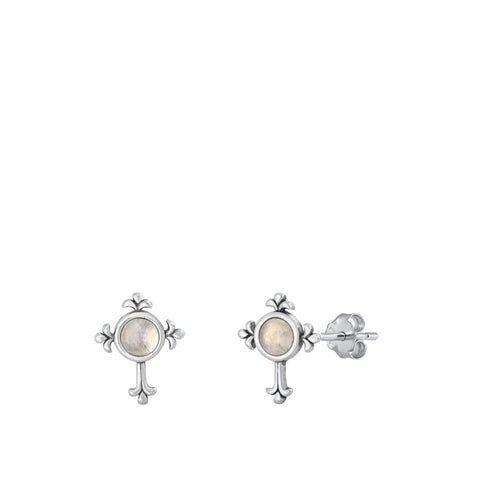 Sterling Silver Oxidized Cross Moonstone Earrings Face Height-9.1mm