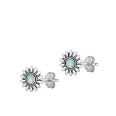 Sterling Silver Oxidized White Lab Opal Earrings-8.3 mm
