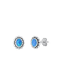 Load image into Gallery viewer, Sterling Silver Oxidized Blue Lab Opal Earrings-8 mm