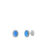Sterling Silver Oxidized Blue Lab Opal Earrings-6.8 mm