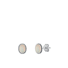 Load image into Gallery viewer, Sterling Silver Oxidized White Lab Opal Earrings-6.8 mm