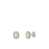Sterling Silver Oxidized White Lab Opal Earrings-6.8 mm