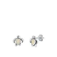 Load image into Gallery viewer, Sterling Silver Rhodium Plated Turtle White Lab Opal Earrings Face Height-8.8mm