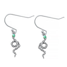 Load image into Gallery viewer, Sterling Silver Oxidized Snake Genuine Turquoise Stone Earrings Face Height-15.9mm