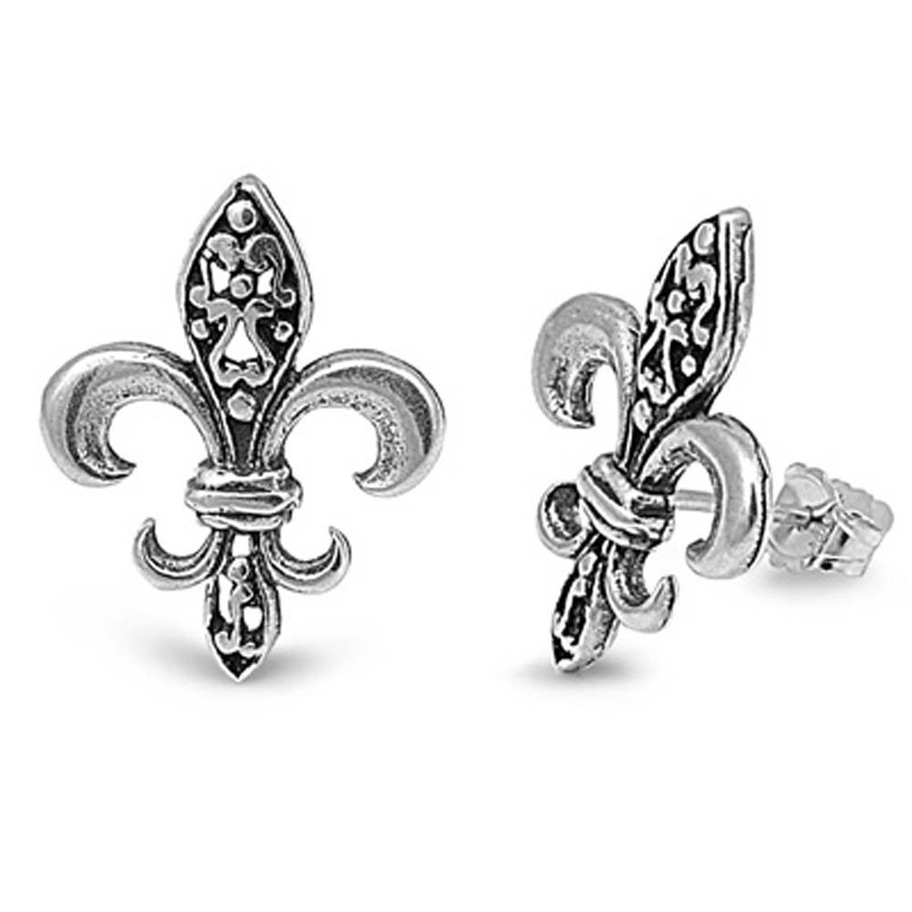 Sterling Silver Oxidized Fleur De Lise Shaped Plain EarringsAnd Earring Height 18 mm