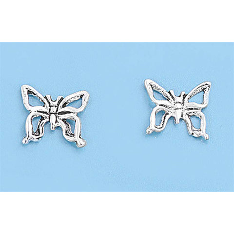 Sterling Silver Small Butterfly Stud Earrings with Friction Back PostAnd Height 6MM