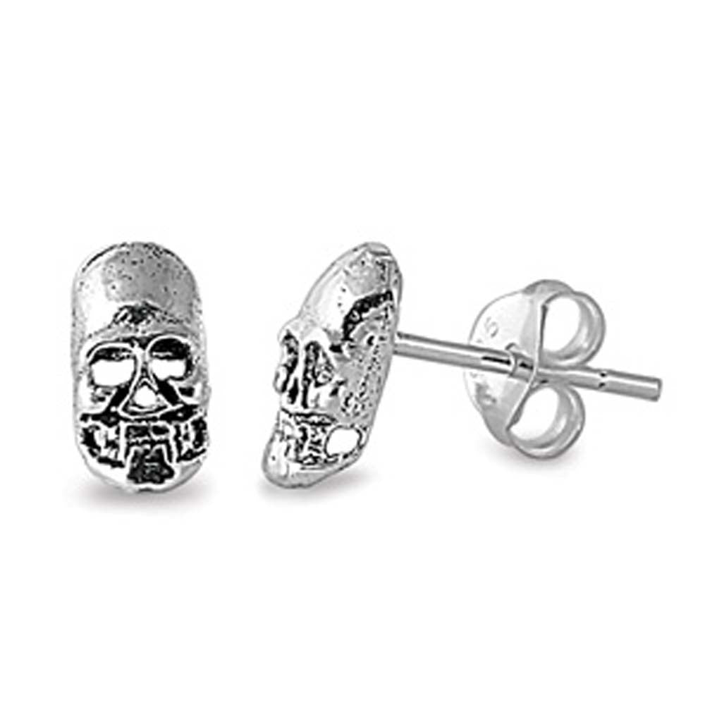 Sterling Silver Small Skull Stud Earrings with Friction Back PostAnd Height 8MM