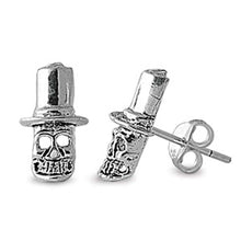 Load image into Gallery viewer, Sterling Silver Small Skull with Hat Stud Earrings with Friction Back Post