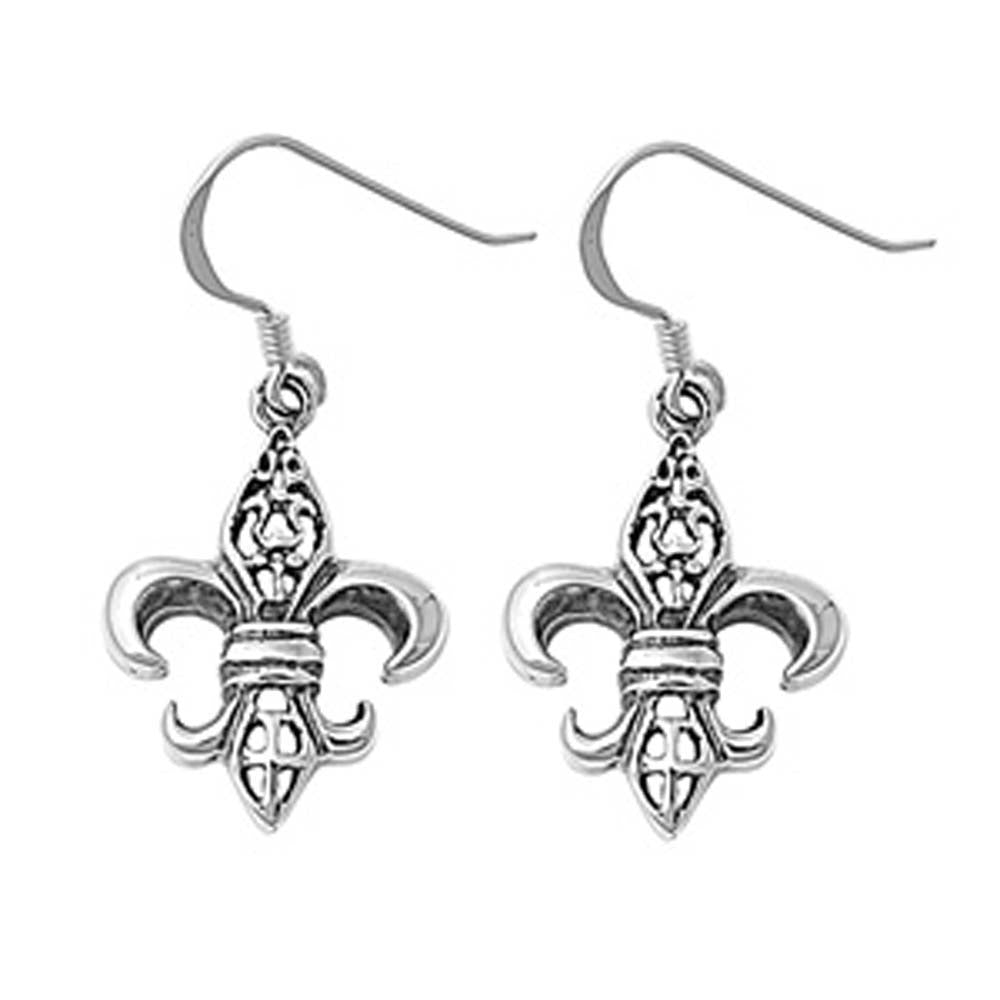 Sterling Silver Fleur De Lise Shaped Plain EarringsAnd Earring Height 22 mm