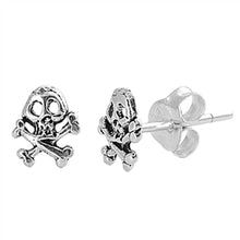 Load image into Gallery viewer, Sterling Silver Small Cossbones Skull Stud Earrings with Friction Back Post Height 6MM