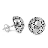 Sterling Silver Bali Round Shaped Plain Stud EarringsAnd Earring Height 12 mm