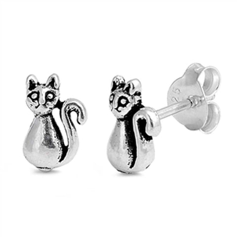 Sterling Silver Cat Shaped Small Stud EarringsAnd Earrings Height 7mm