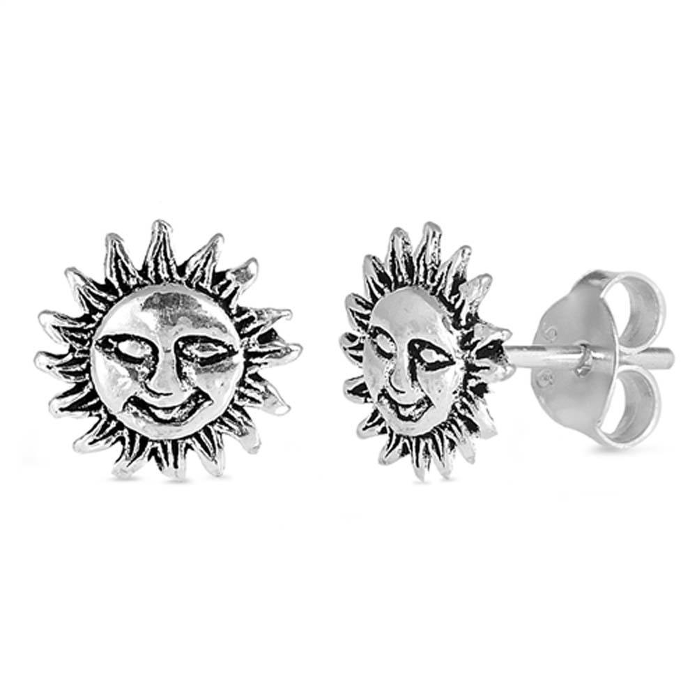 Sterling Silver Sun Shaped Small Stud EarringsAnd Earrings Height 8mm