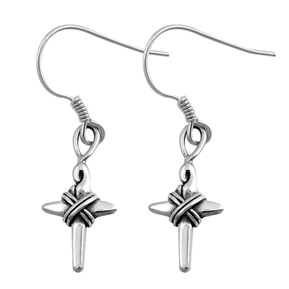 Sterling Silver Cross Shaped Plain EarringsAnd Earring Height 13mm