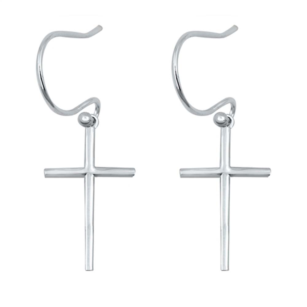 Sterling Silver Stud Cross Plain Earrings