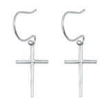 Sterling Silver Stud Cross Plain Earrings