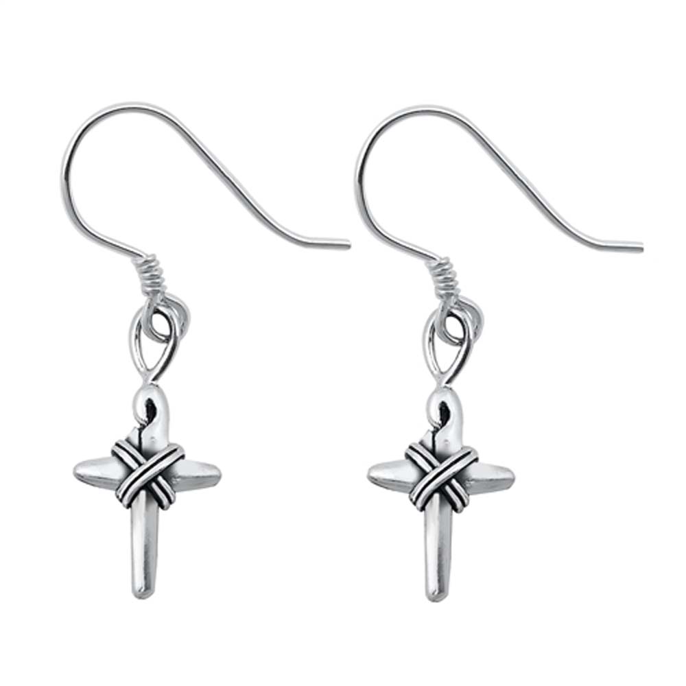 Sterling Silver Stud Cross Plain Earrings
