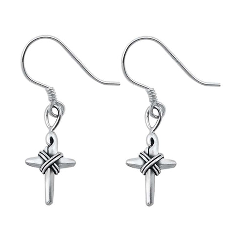 Sterling Silver Stud Cross Plain Earrings