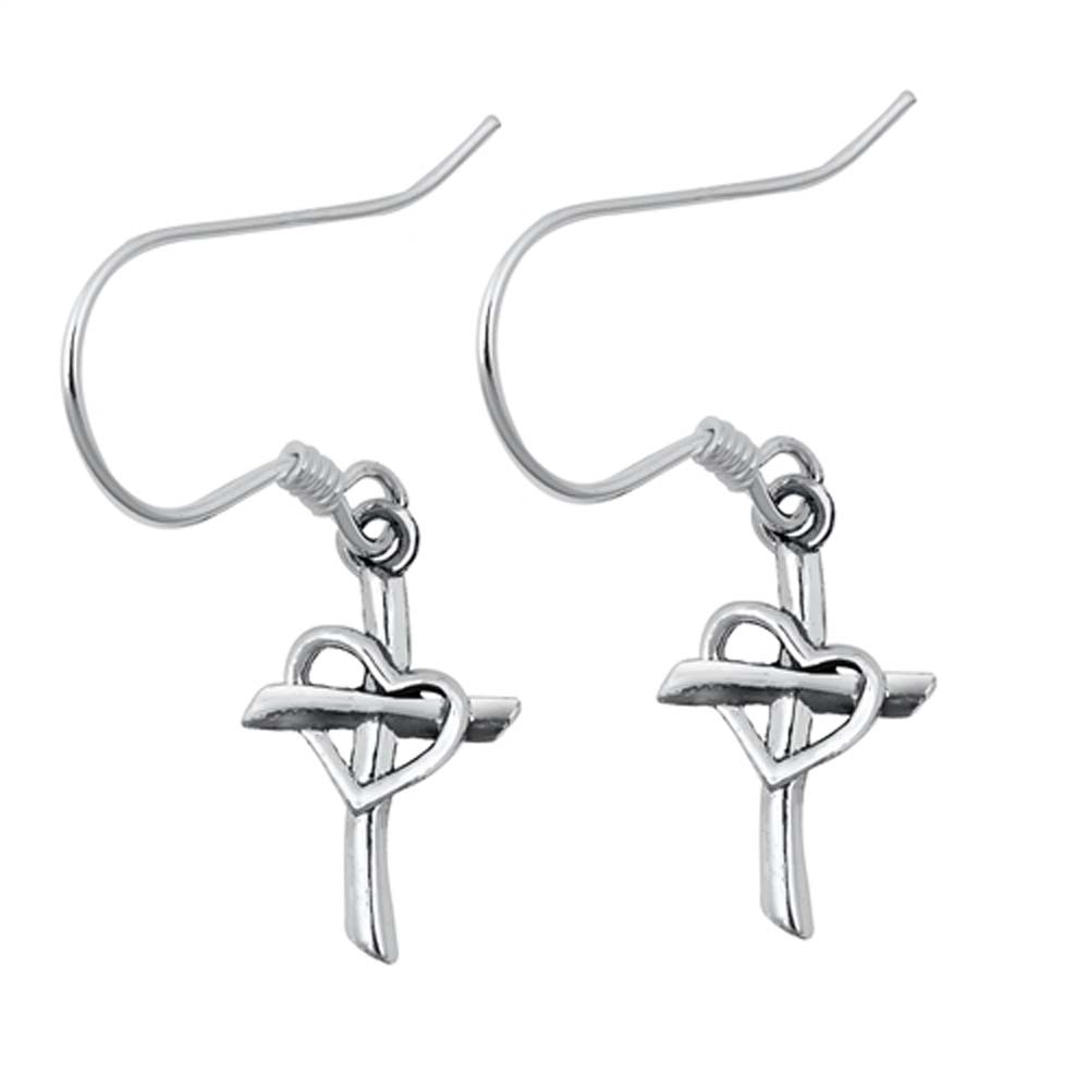 Sterling Silver Stud Cross Plain Earrings