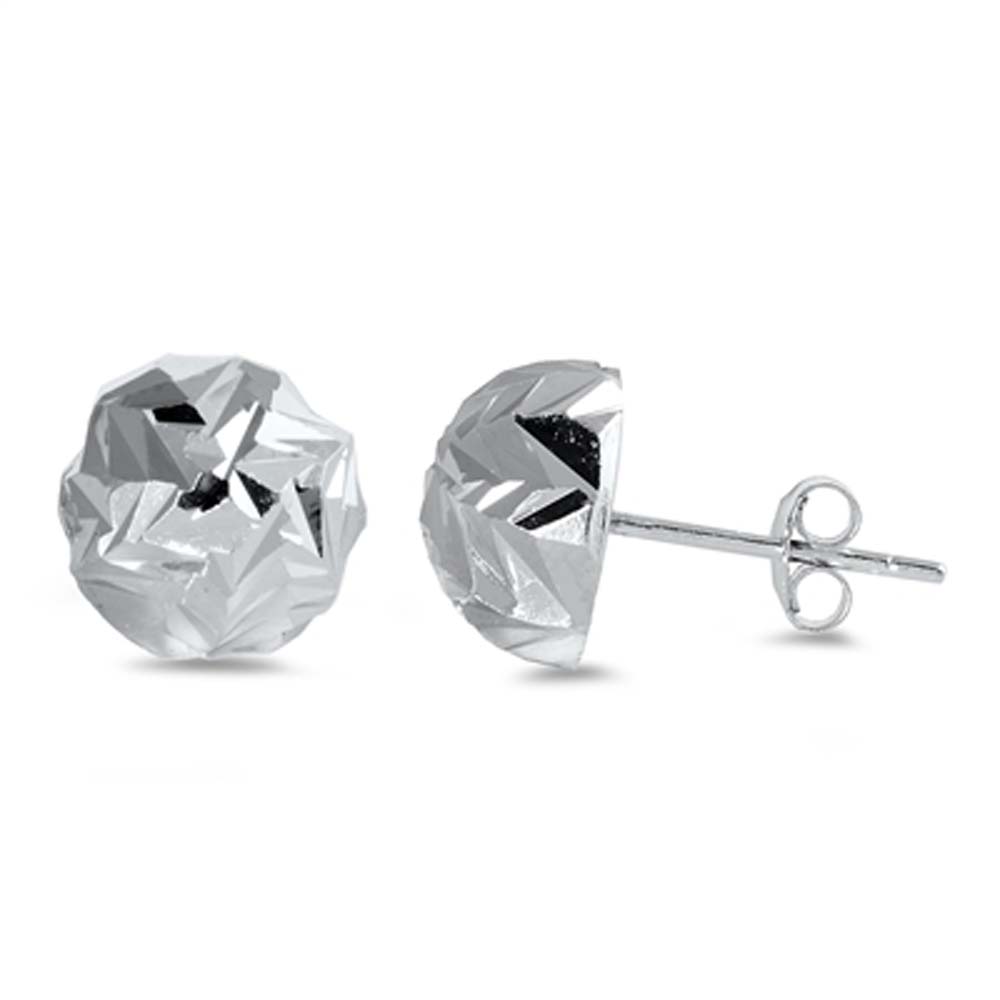 Sterling Silver Stud Diamond Cut Half Ball Plain Earrings