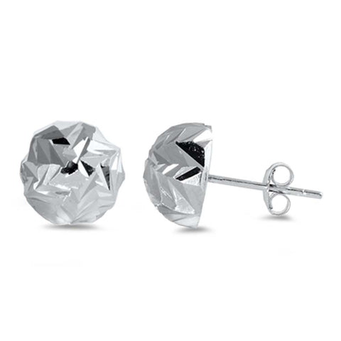 Sterling Silver Stud Diamond Cut Half Ball Plain Earrings