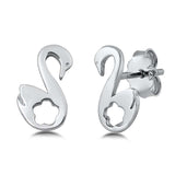 Sterling Silver Swan Small Stud Earrings with CZ