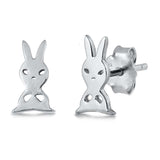 Sterling Silver Rabbit Small Stud Earrings with CZ