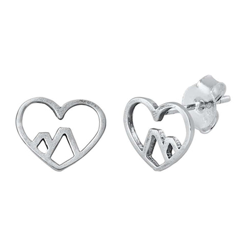 Sterling Silver Oxidized Heart & Mountain Small Stud Earrings