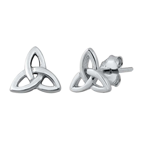 Sterling Silver Rhodium Plated Triquetra Small Stud Earrings