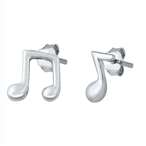 Sterling Silver Rhodium Plated  Musical Note Small Stud Earrings