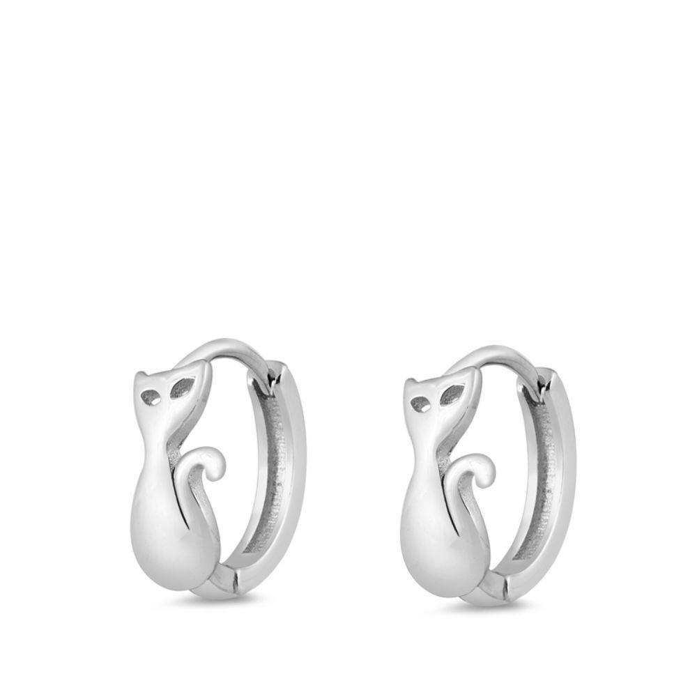 Sterling Silver Oxidized Cat Huggie Earrings - silverdepot