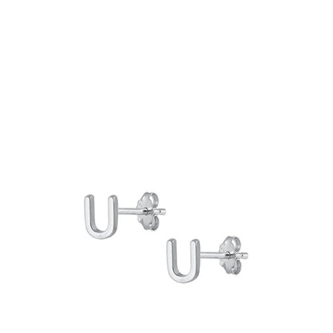 Sterling Silver Oxidized Rhodium Plated Letter U Stud Earrings