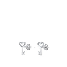 Load image into Gallery viewer, Sterling Silver Rhodium Plated Heart Key Earrings