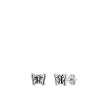 Load image into Gallery viewer, Sterling Silver Oxidized Butterfly Small Stud Earrings Face Height-5.4mm