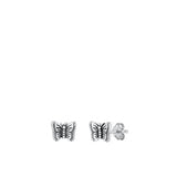 Sterling Silver Oxidized Butterfly Small Stud Earrings Face Height-5.4mm